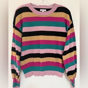 Nine West Pink, Gold, and Green Metallic Striped Sweater